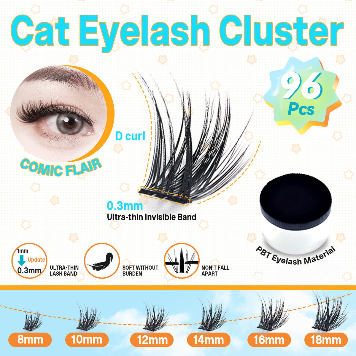 【Angel Wing】【Pre-Glued】OC DIY Eyelashes Self Adhesive Lash Clusters Pre glued Eyelash Clusters No Glue Needed Lashes Wispy D-curly Cluster Eyelash extensions 14-20mm Angel Wing Individual Lashes Gentle Cosmetic