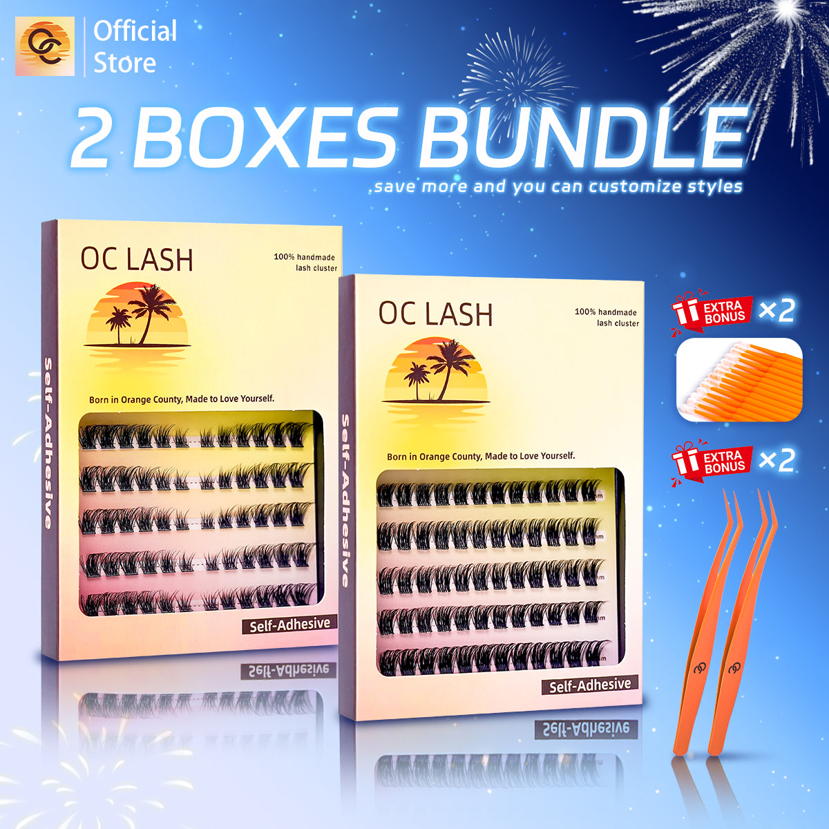 【2 boxes BUNDLE/SAVE BIG】【Customized Bundle】OC DIY Eyelashes Self Adhesive Lash Clusters Pre glued Eyelash Clusters No Glue Needed Lashes Wispy D-curly Cluster Eyelash extensions 8-22mm Individual Lashes