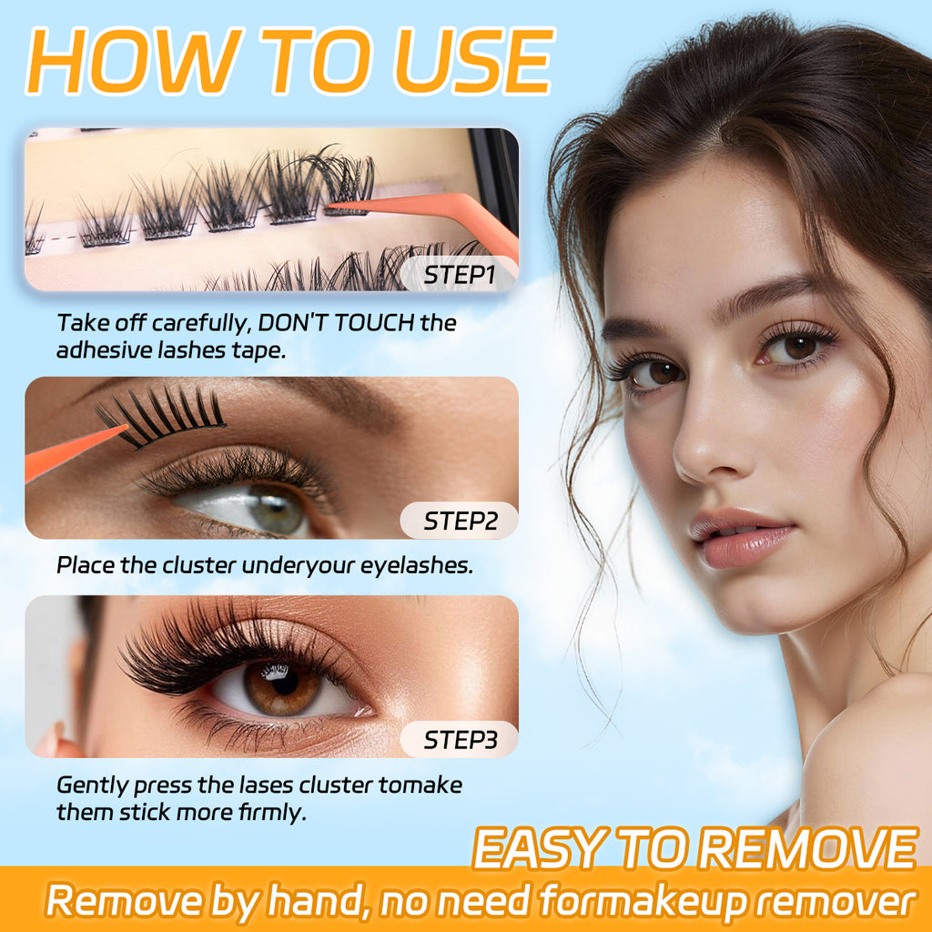 【Angel Wing】【Pre-Glued】OC DIY Eyelashes Self Adhesive Lash Clusters Pre glued Eyelash Clusters No Glue Needed Lashes Wispy D-curly Cluster Eyelash extensions 14-20mm Angel Wing Individual Lashes Gentle Cosmetic
