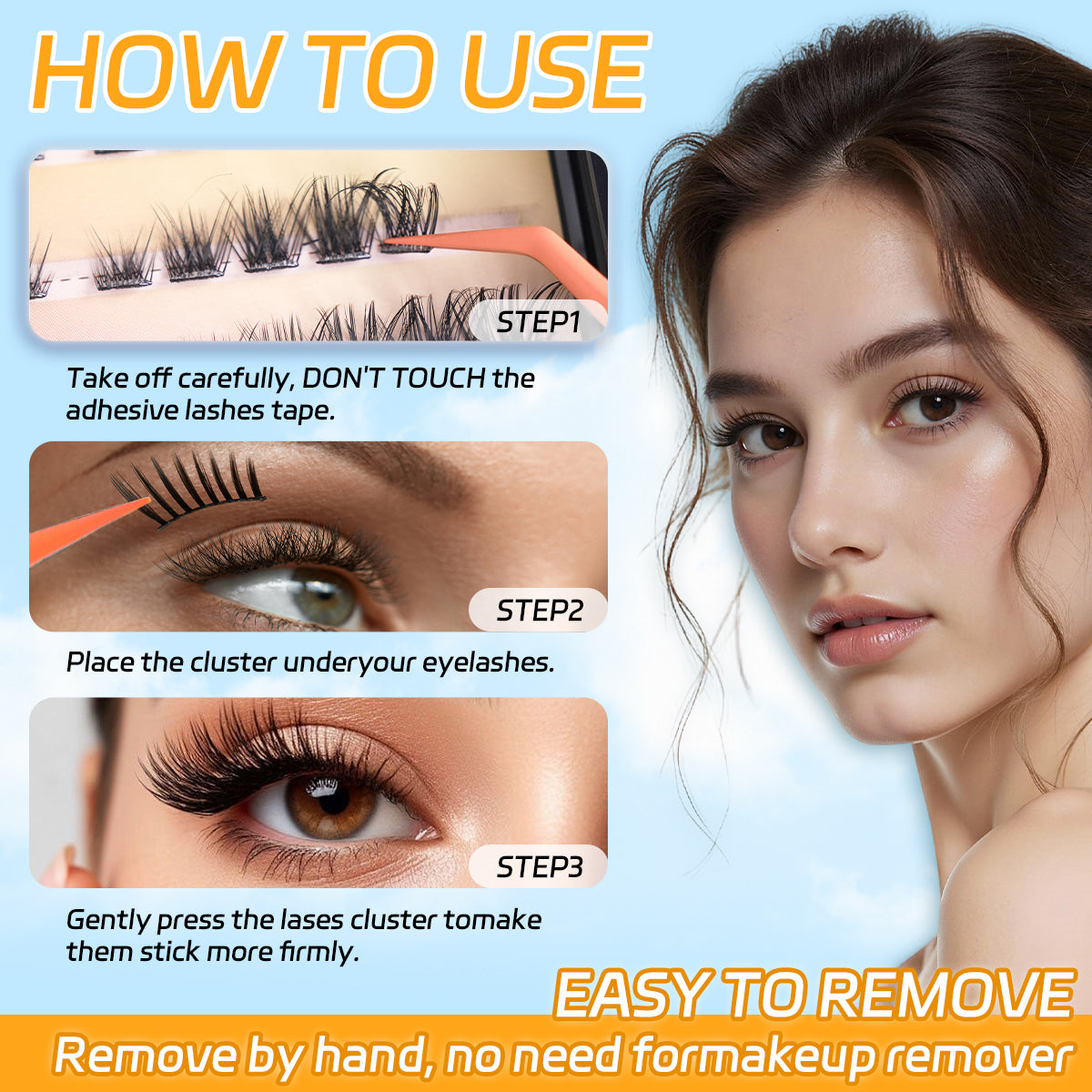 【Angel Wing】【Pre-Glued】OC DIY Eyelashes Self Adhesive Lash Clusters Pre glued Eyelash Clusters No Glue Needed Lashes Wispy D-curly Cluster Eyelash extensions 14-20mm Angel Wing Individual Lashes Gentle Cosmetic