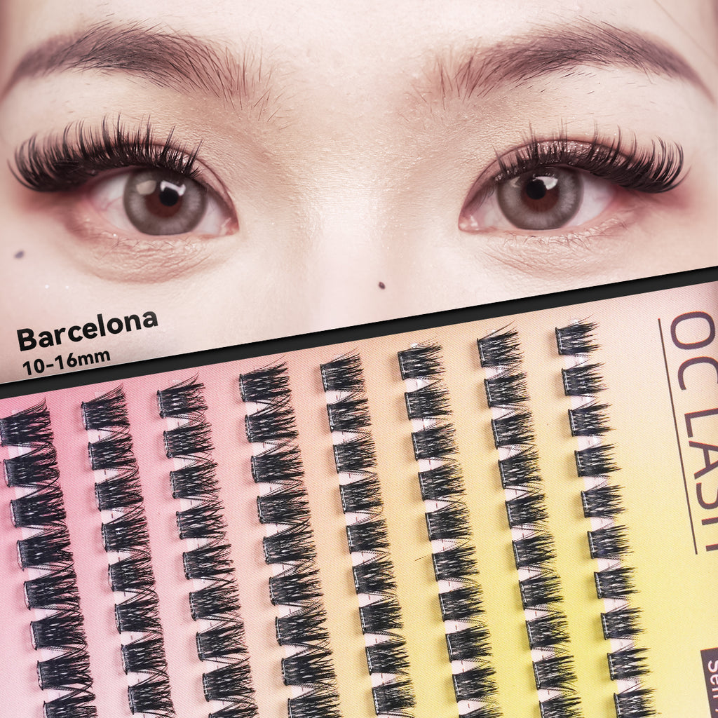 【Barcelona】【Pre-Glued】OC LASH Self-Adhesive Barcelona  Lashes 10-16mm Wispy D-Curly Clusters No Glue Needed Easy Application Reusable Synthetic Fiber Eyelash Extensions
