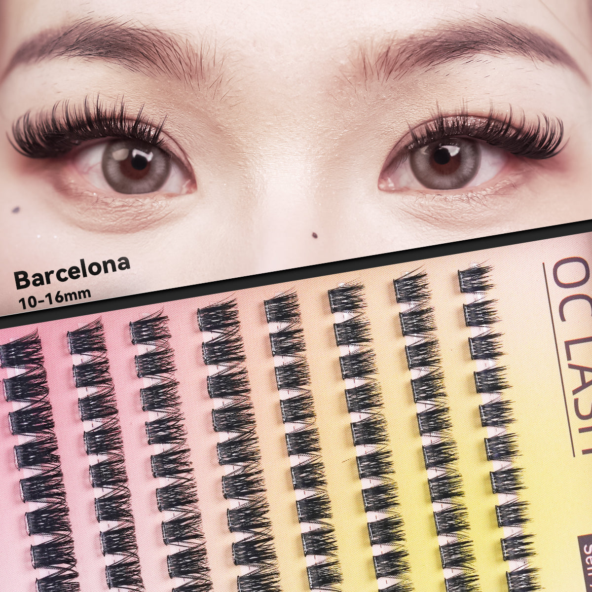 【Barcelona】【Pre-Glued】OC LASH Self-Adhesive Barcelona  Lashes 10-16mm Wispy D-Curly Clusters No Glue Needed Easy Application Reusable Synthetic Fiber Eyelash Extensions