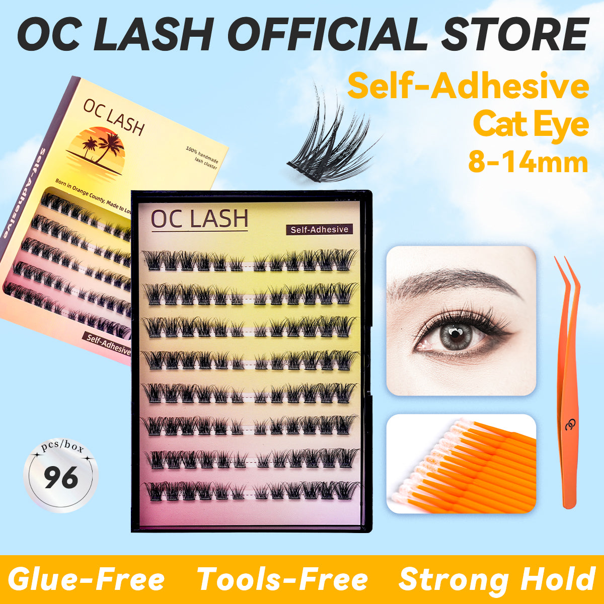【2 boxes BUNDLE/SAVE BIG】【Customized Bundle】OC DIY Eyelashes Self Adhesive Lash Clusters Pre glued Eyelash Clusters No Glue Needed Lashes Wispy D-curly Cluster Eyelash extensions 8-22mm Individual Lashes