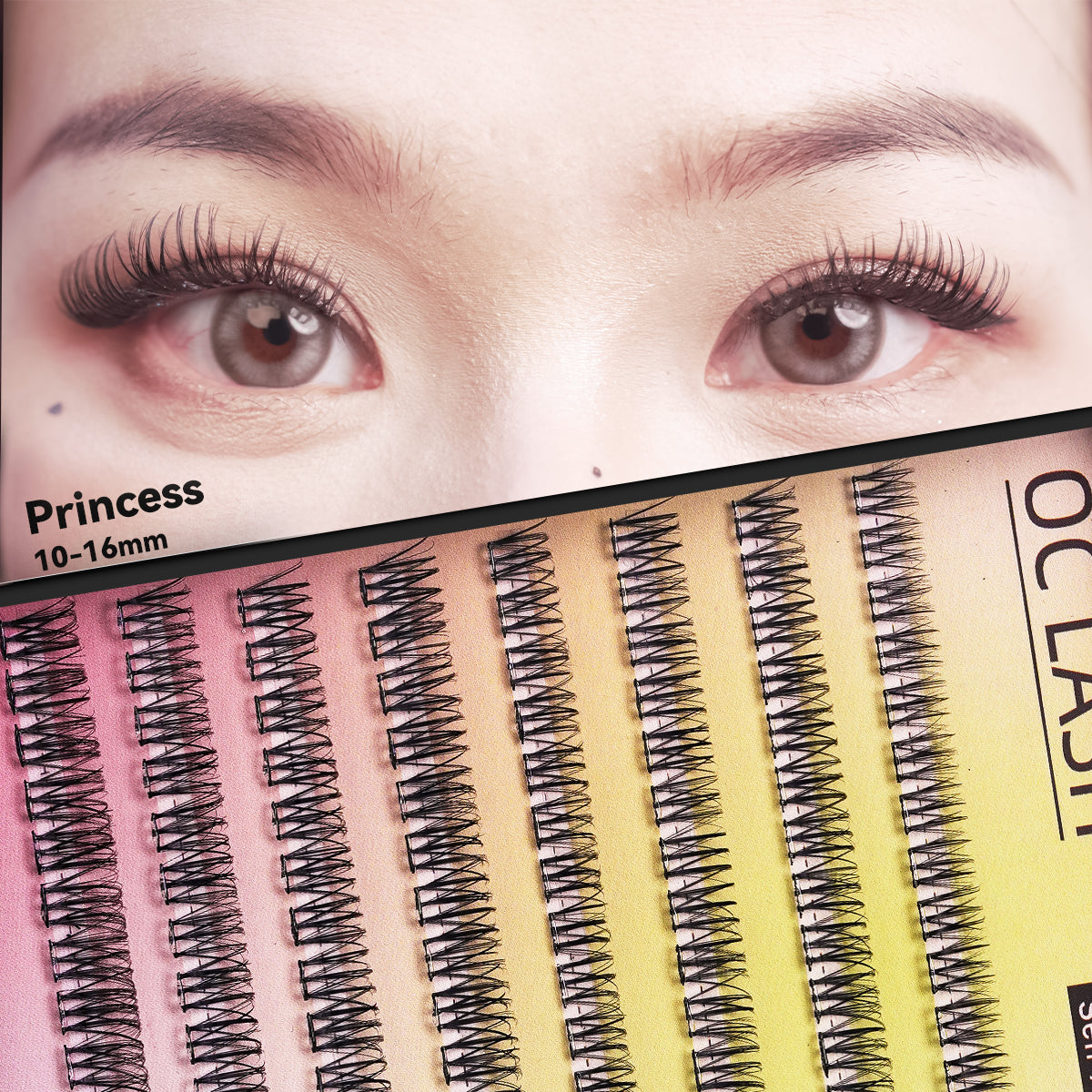 【Princess】【Pre-Glued】OC DIY Eyelashes Self Adhesive Lash Clusters Pre glued Eyelash Clusters No Glue Needed Lashes Wispy D-curly Cluster Eyelash extensions 8-16mm Individual Lashes Princess Style