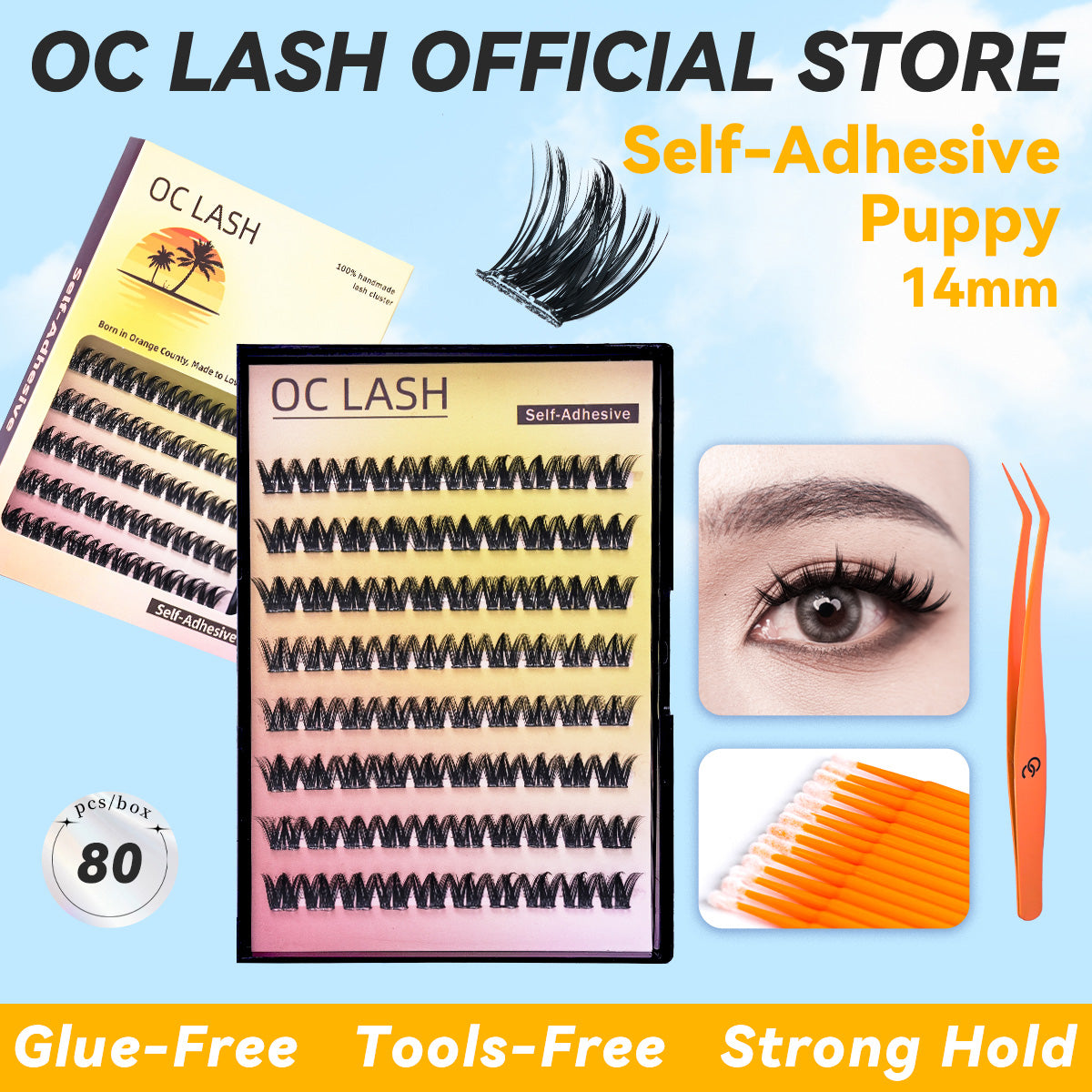 【Puppy】【Pre-Glued】OC LASH Self-Adhesive Puppy Lashes 10-16mm Wispy D-Curly Clusters No Glue Needed Easy Application Reusable Synthetic Fiber Eyelash Extensions
