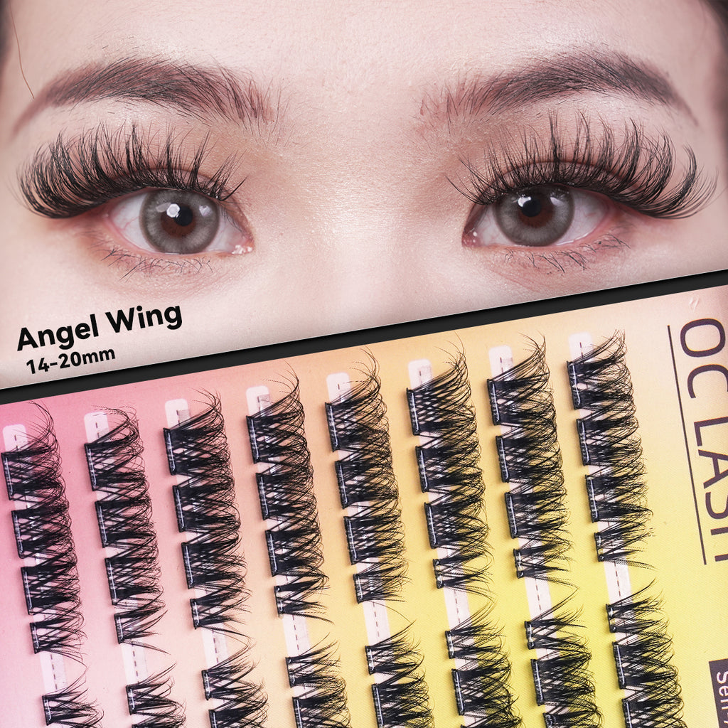 【Angel Wing】【Pre-Glued】OC DIY Eyelashes Self Adhesive Lash Clusters Pre glued Eyelash Clusters No Glue Needed Lashes Wispy D-curly Cluster Eyelash extensions 14-20mm Angel Wing Individual Lashes Gentle Cosmetic