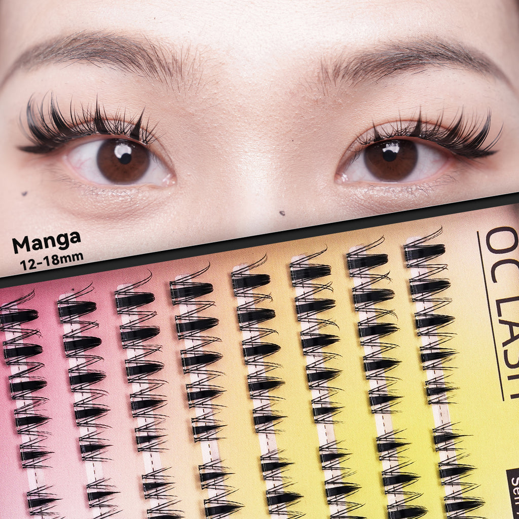 【Manga】【Pre-Glued】OC DIY Eyelashes Self Adhesive Lash Clusters Pre glued Eyelash Clusters No Glue Needed Lashes Wispy D-curly Cluster Eyelash extensions 12-18mm Individual Lashes